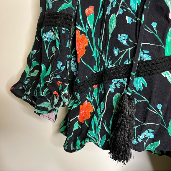 Kate Spade Romper Jardin Crepe Floral Bird Tassel Green Multicolor 10 - Picture 5 of 10